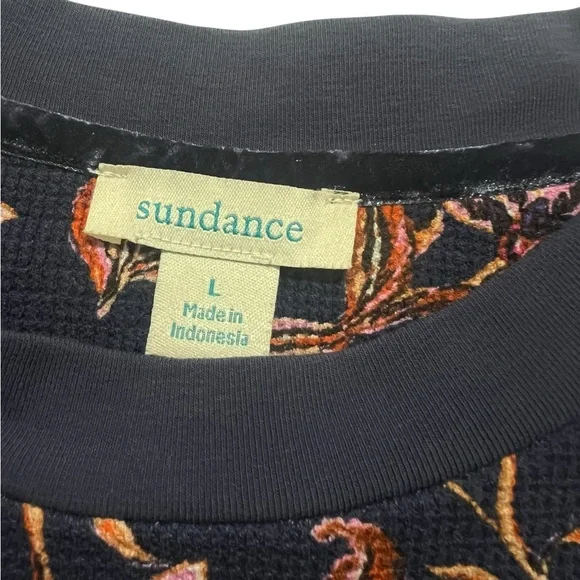 Sundance Waffle Knit Top Large Velvet Cuff Purple Floral Thermal Boho Prairie - Picture 10 of 12